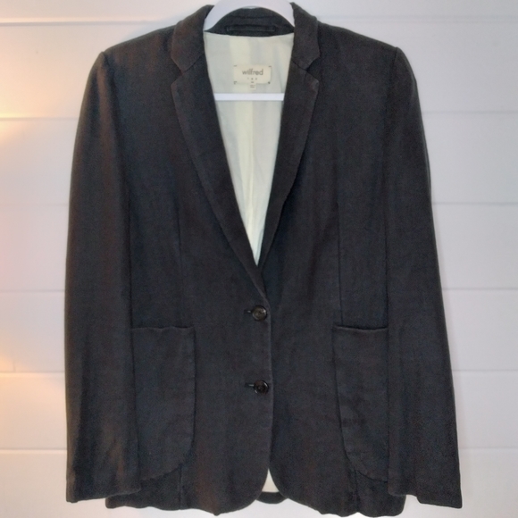 Aritzia Jackets & Blazers - Aritzia Wilfred Linen Charcoal Coloured 2 Button Up V-neck Women's Blazer